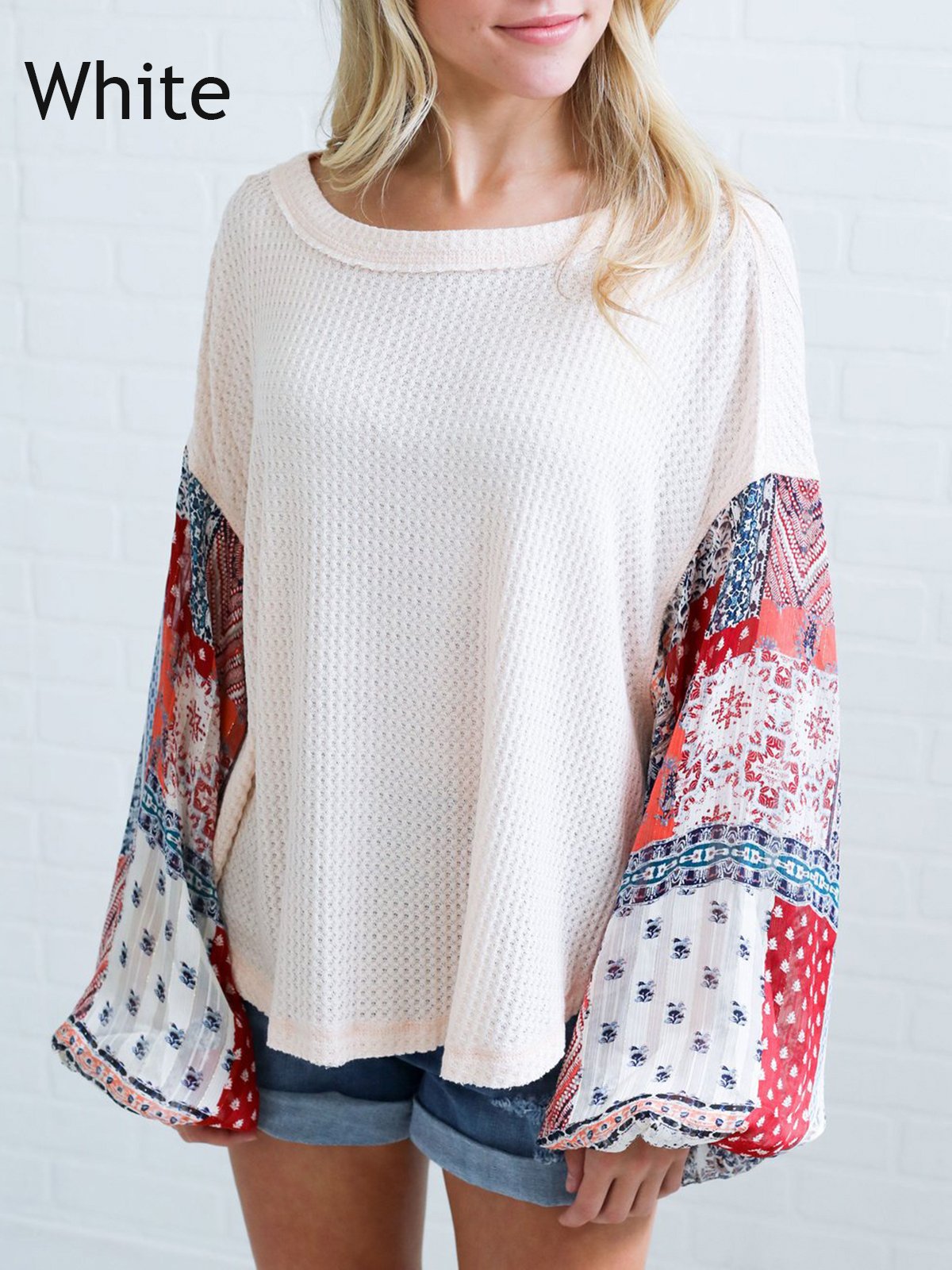 Abstract Balloon Sleeve Sweater