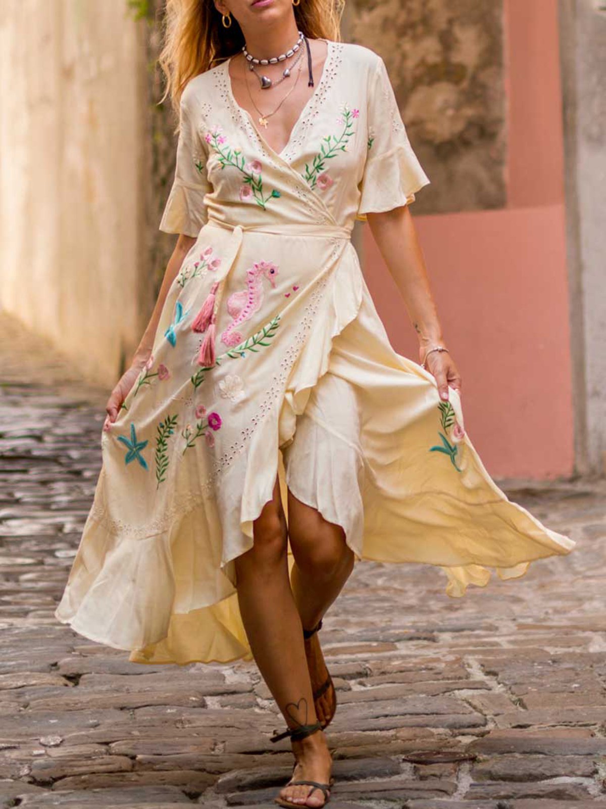 Holiday Cotton-Blend V Neck Dresses