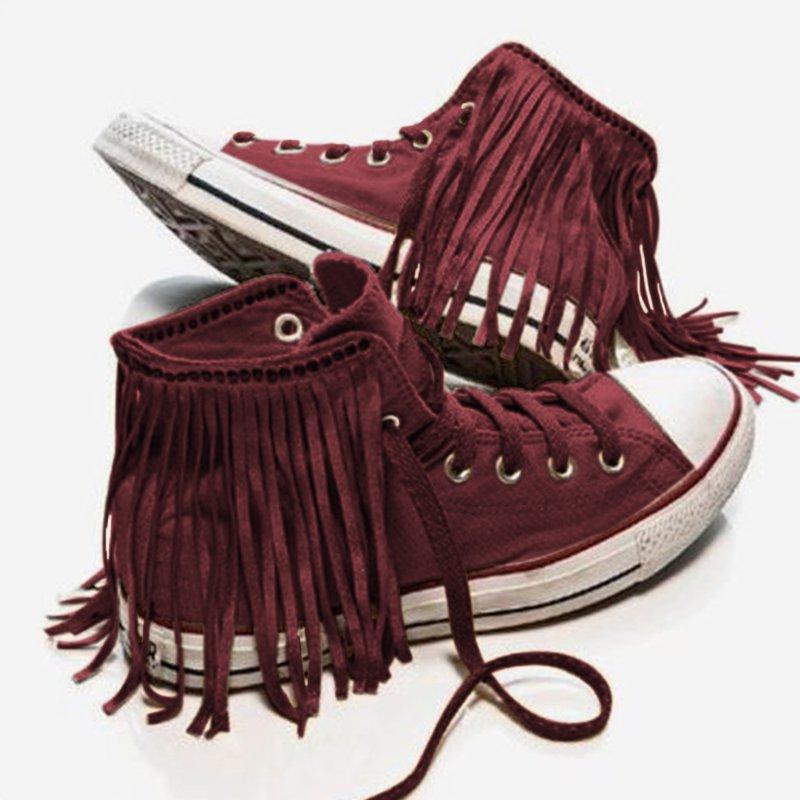 White Cloth Winter Tassel Flats