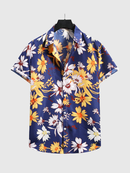 Floral Mens Printed Holiday Short Sleeve Shirts