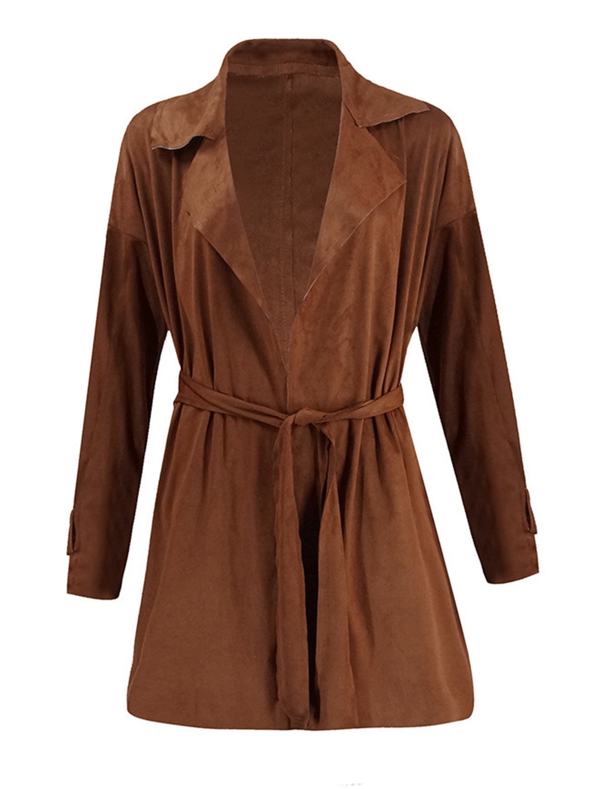 Khaki Elegant Paneled Pu Plain Coat