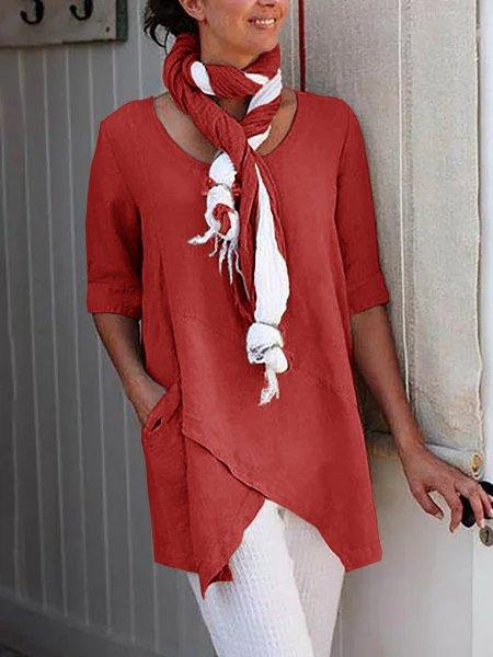 Half Sleeve Plus Size Asymmetrical Simple Blouse