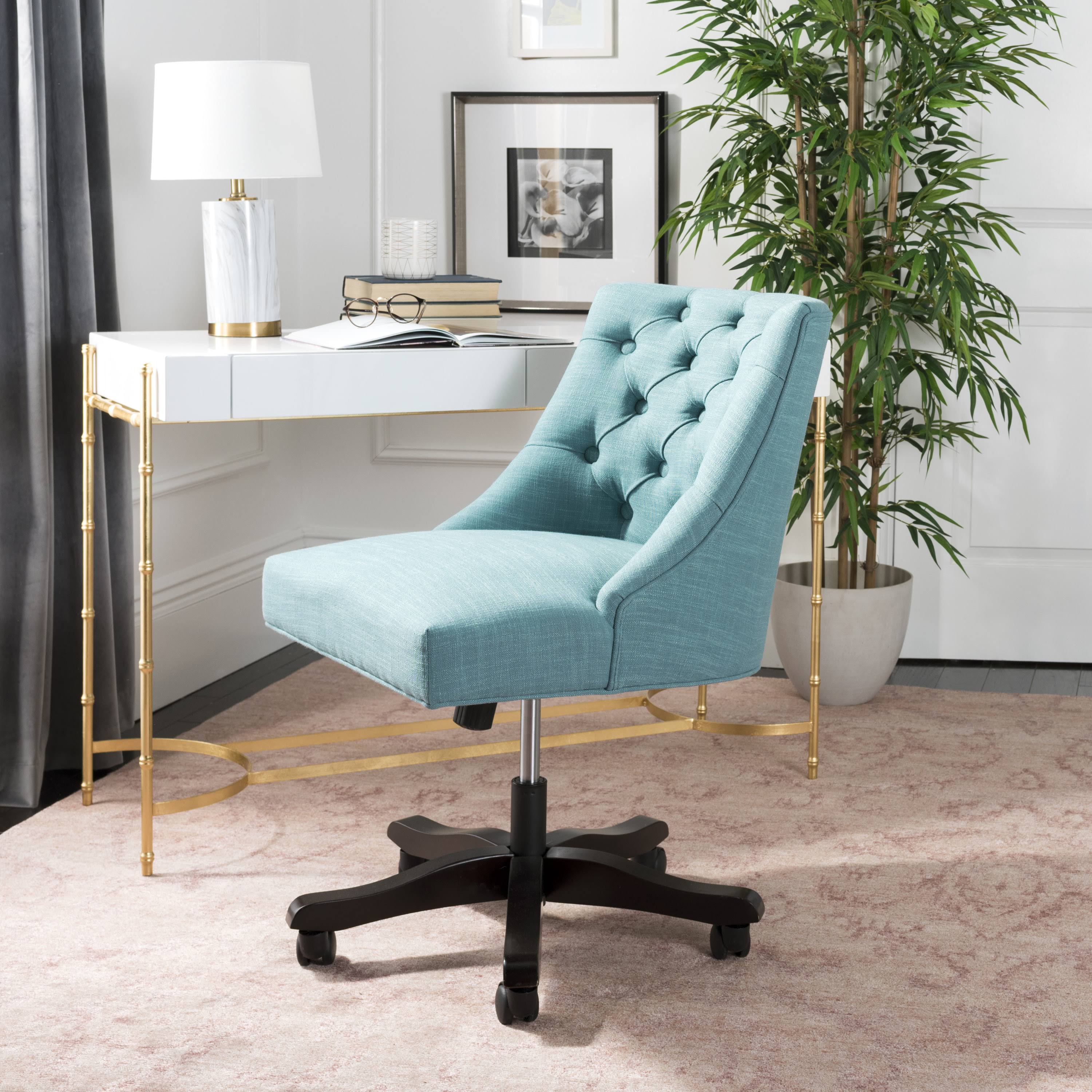 Safavieh MCR1030E Soho Tufted Linen Swivel Desk Chair Light Blue
