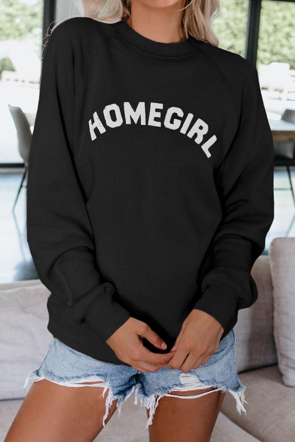 Black Letter Print Long Sleeve Pullover Casual Sweatshirt