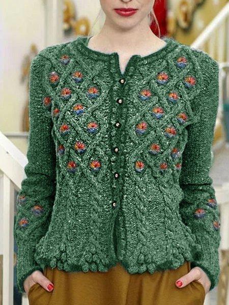 Jacquard Buttoned Vintage Women's Cardigan