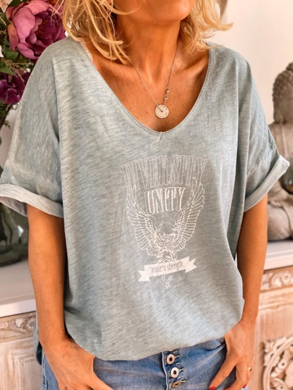 Summer loose European and American short-sleeved casual printed T-shirt