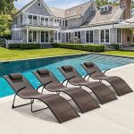Mansion Home Outdoor Chaise Lounge Set of 4, Foldable Pool Lounger, Outdoor Lounge Set with Detachable Headrest for Patio, Lawn, Pool, No Assembly Required Pool Chaise Lounges 4 Pack, Brown