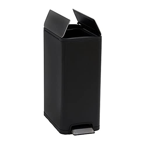 Matte Black Slim Kitchen Trash Can 30L with Butterfly Lid