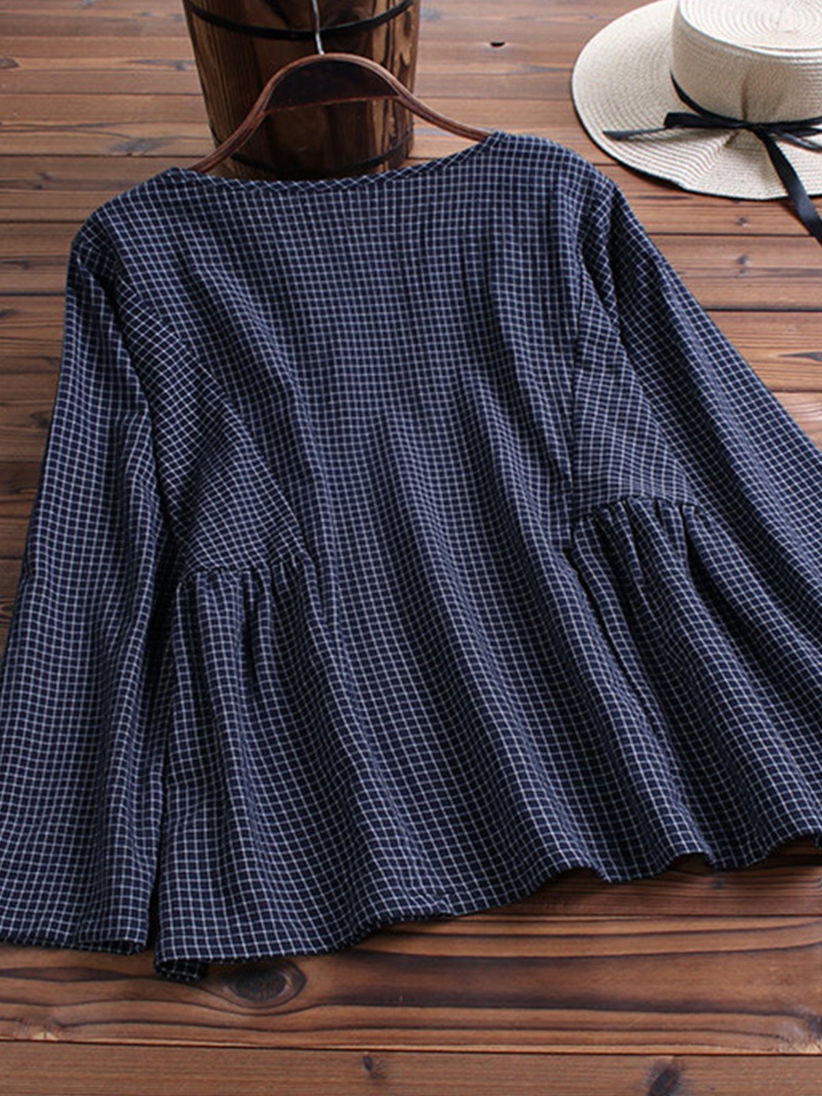 Long Sleeve Cotton-Blend V Neck Casual Shirts & Tops