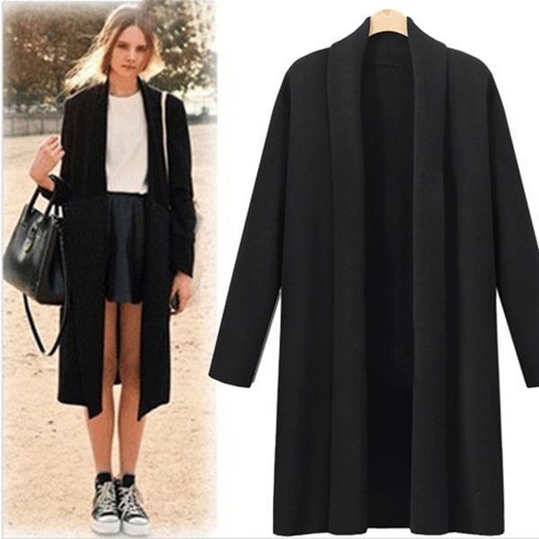 Women's Open Front Trench Coat Long Cloak Cardigan