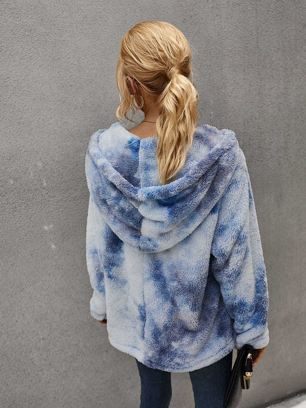 Tie Dye Plush Hoody Top with Pocket