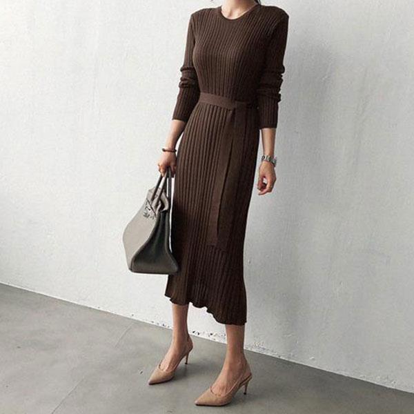 Casual Simple   Fashionable Shown Thin Sweater Knitted Maxi Dress