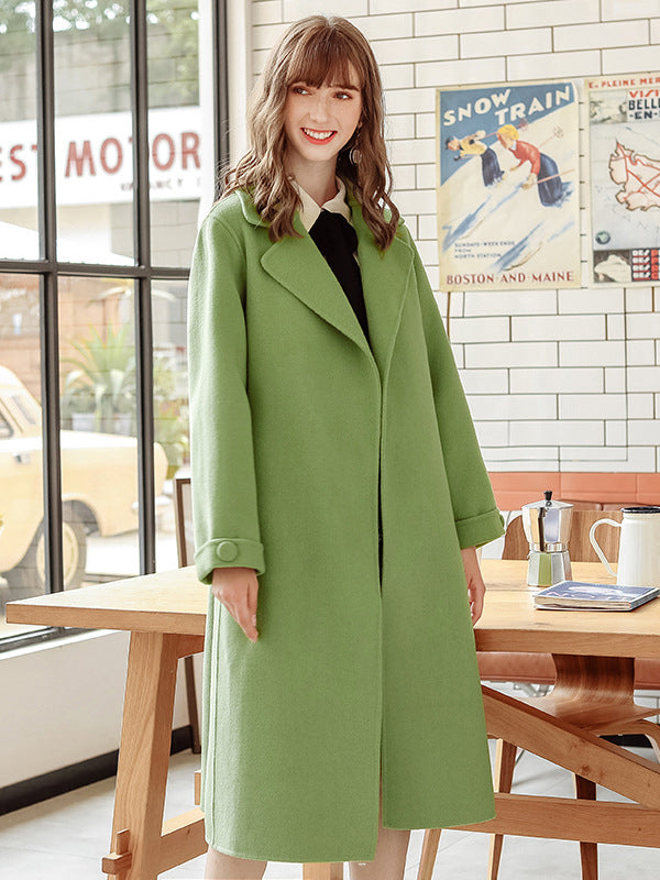 Women's Long Coat Elegant Solid Color Turn Down Collar Wool Overcoats