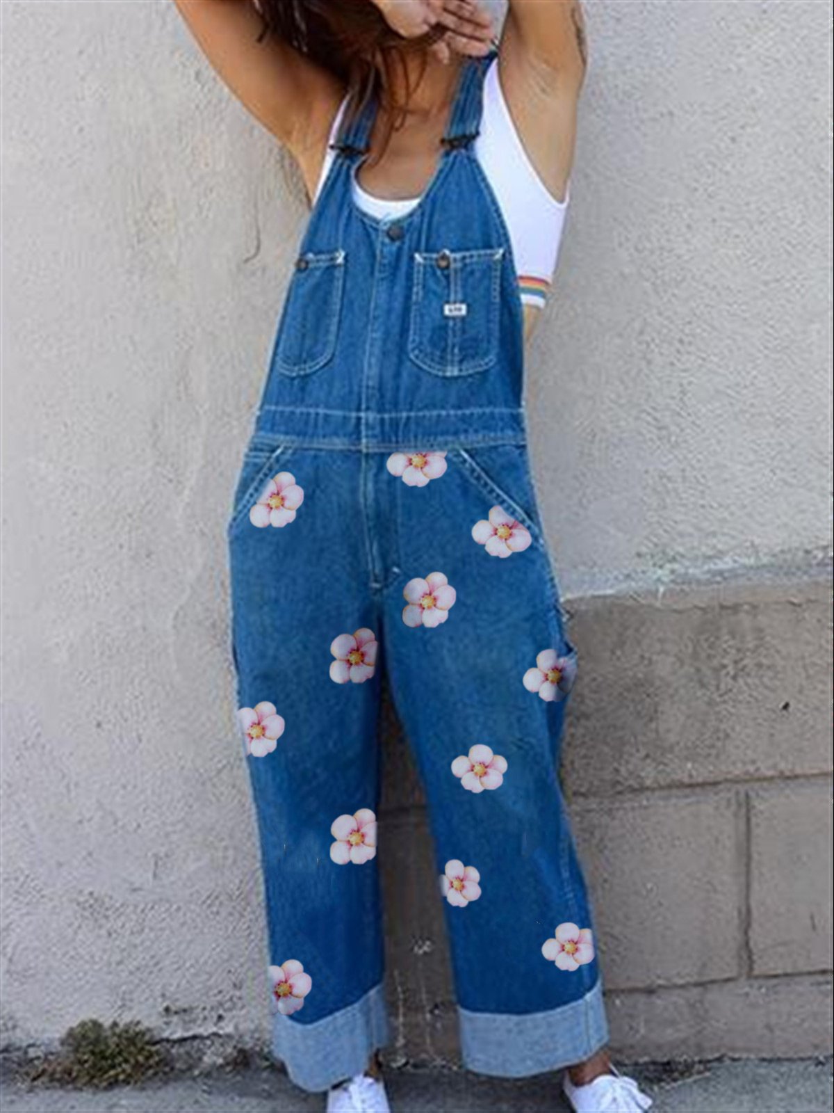 Floral Casual Denim Jumpsuit