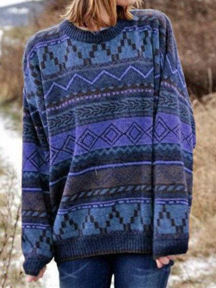 Multicolor Long Sleeve Geometric Boho Sweater
