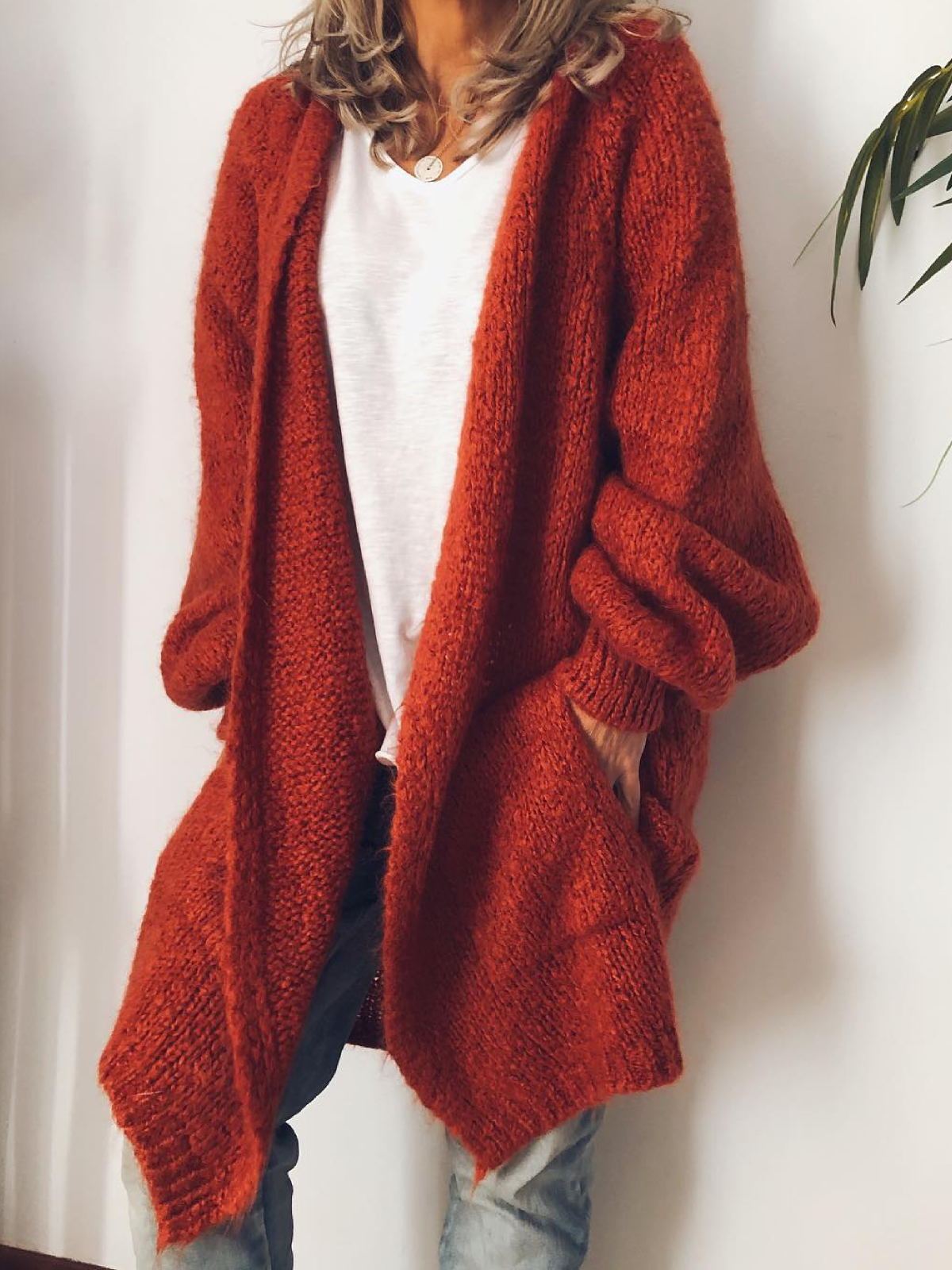 Plus Size Casual Solid Long Sleeve Pockets Outerwear