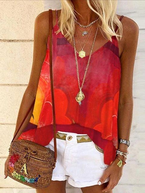 Cotton-Blend Sleeveless Ombre/tie-Dye Shirts & Tops