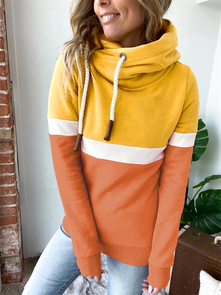 Fashion Contrast Color Design Long-Sleeved Hooded Sweatshirt