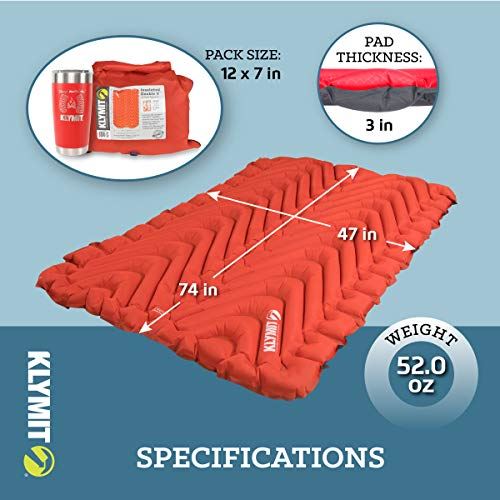 KLYMIT Double V Sleeping Pad, 2 Person, Double Wide (47 inches), Lightweight