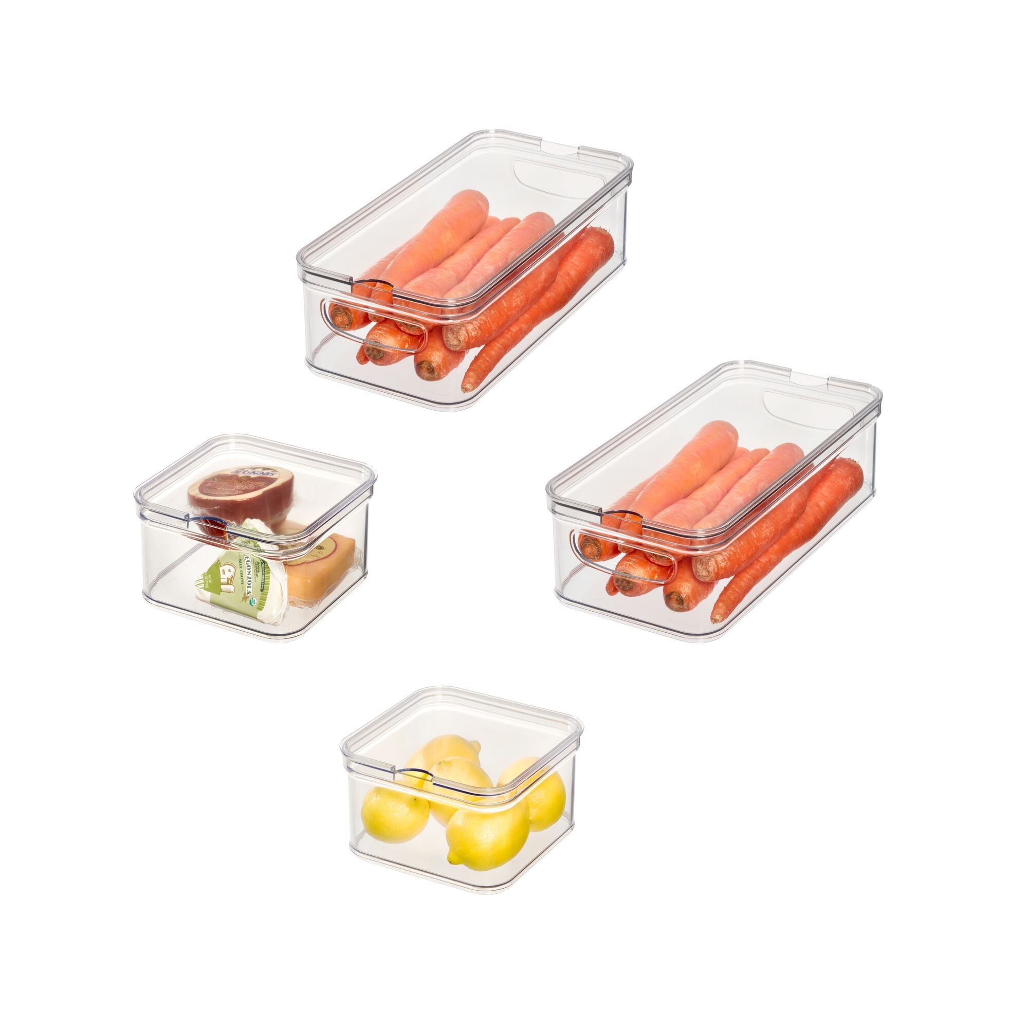The Spruce by iDesign 4-Piece Recycled Plastic Refrigerator Organizer Bin Set with Lids, Clear/White
