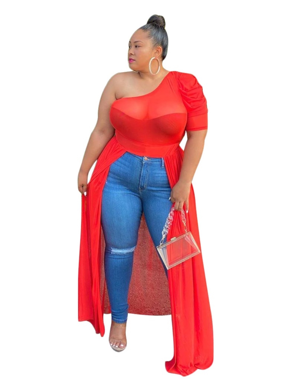Plus Size One Shoulder Irregular Party Top