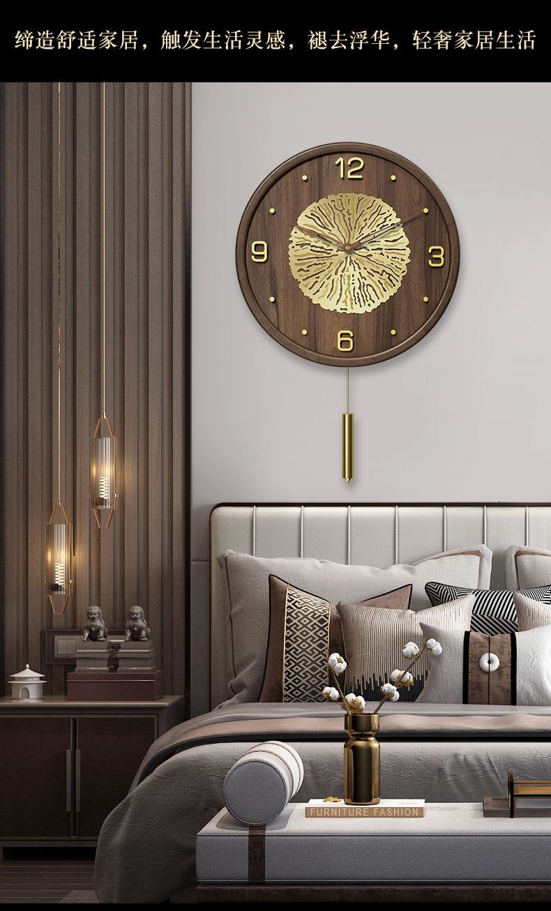 Living room household fashion solid wood pure copper wall clock
