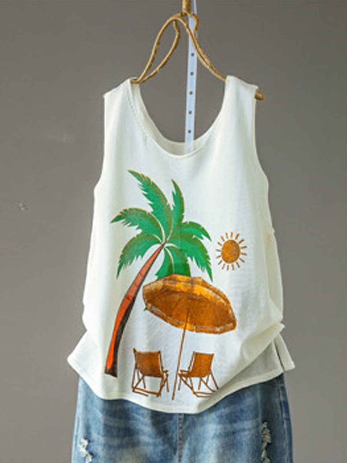 Casual Sleeveless Round Neck Plus Size Tops