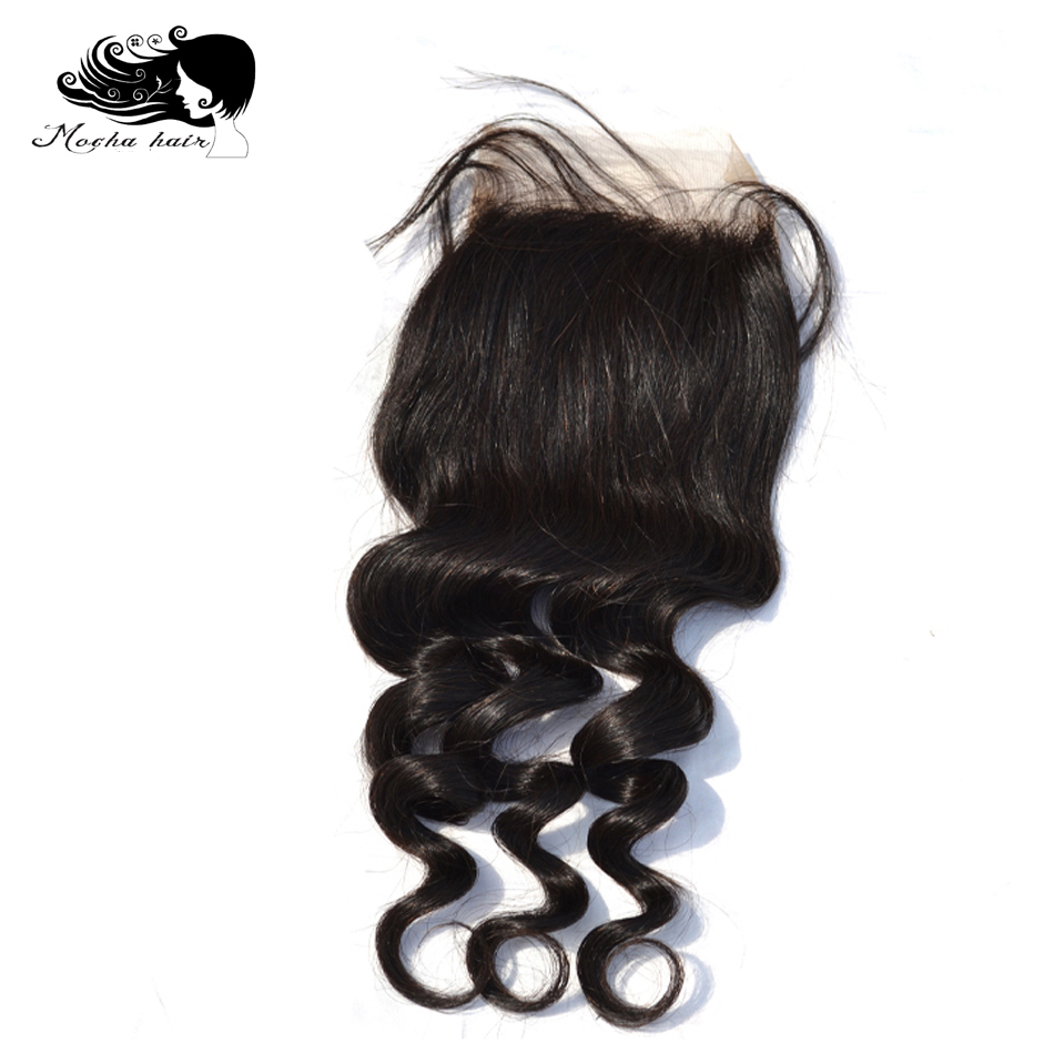 Mocha Hair Remy Hair Loose Wave Lace Closure 4 X 4  Free Part 100% Human Hair