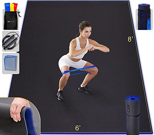 FITPULSE Premium Thick Large Exercise Mat �C 8�� x 6�� x 7mm Gym Flooring For Home Gym & Large Yoga Mat