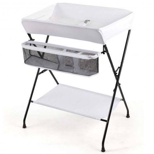Portable Infant Changing Station Baby Diaper Table with Safety Belt-White | Costway