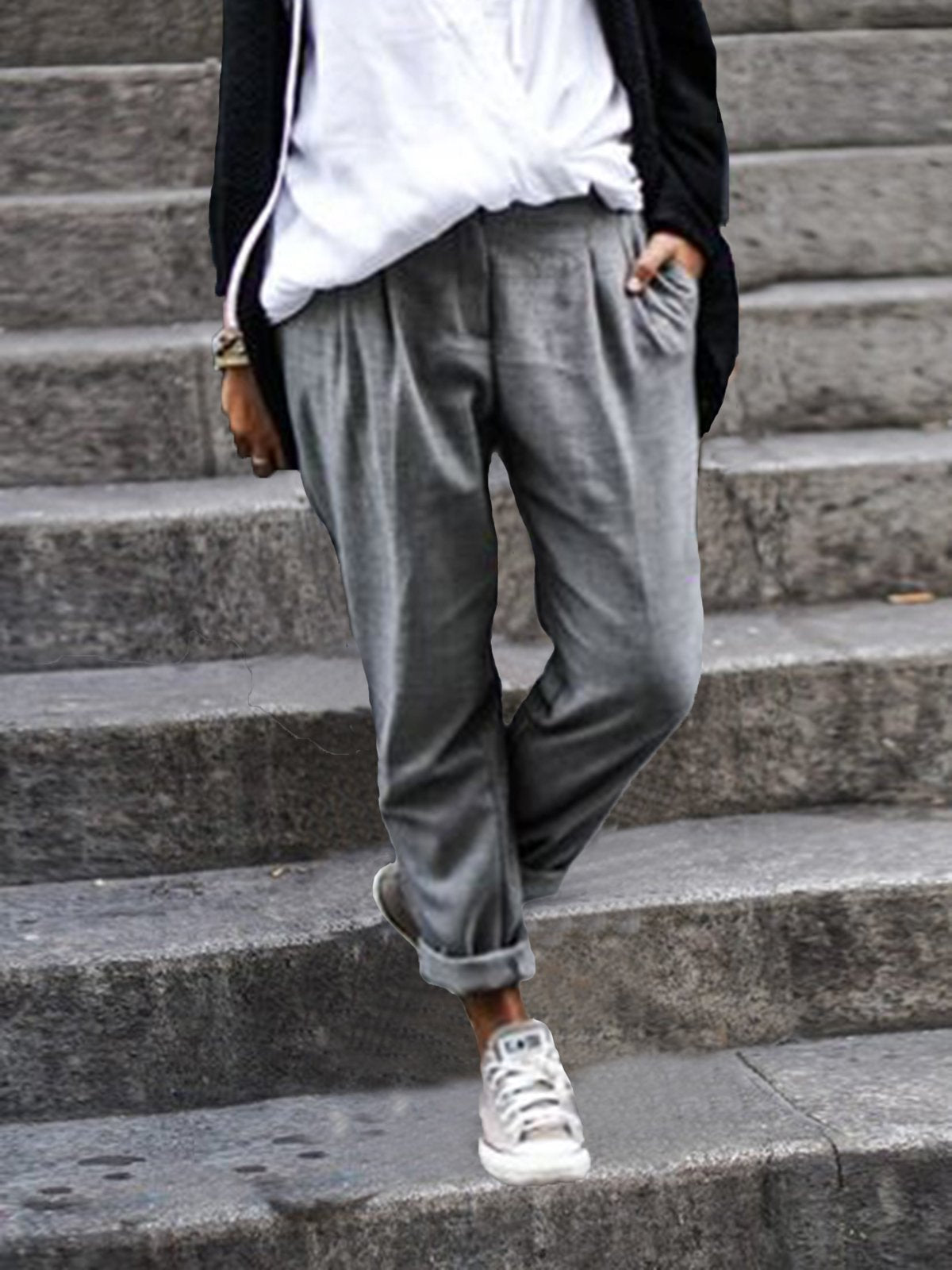 Solid Cotton-Blend Pants