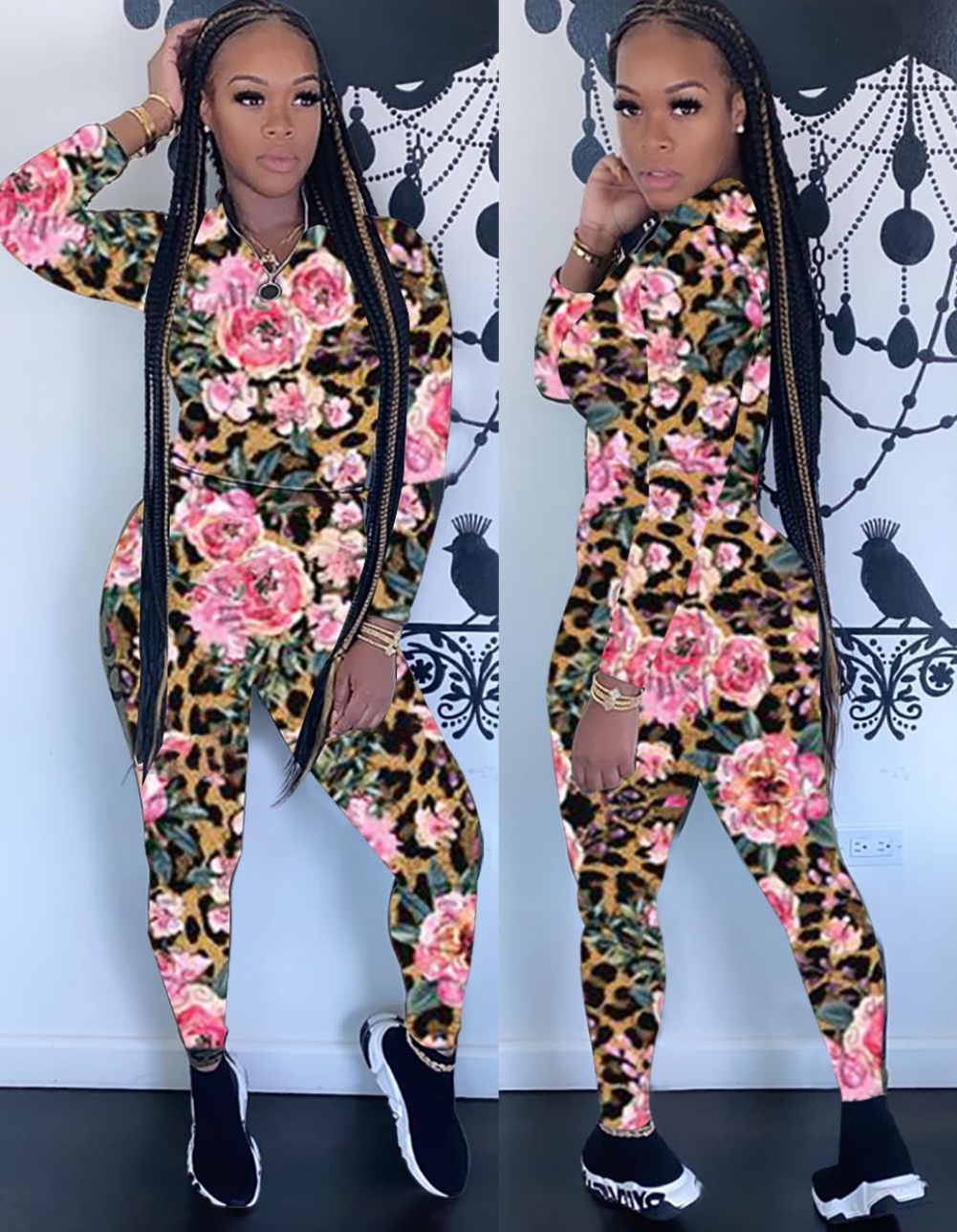 Autumn Floral Print Matching Tracksuit