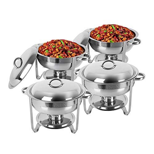 Round Catering Warmer Set with Food and Water Trays, Mirror Cover