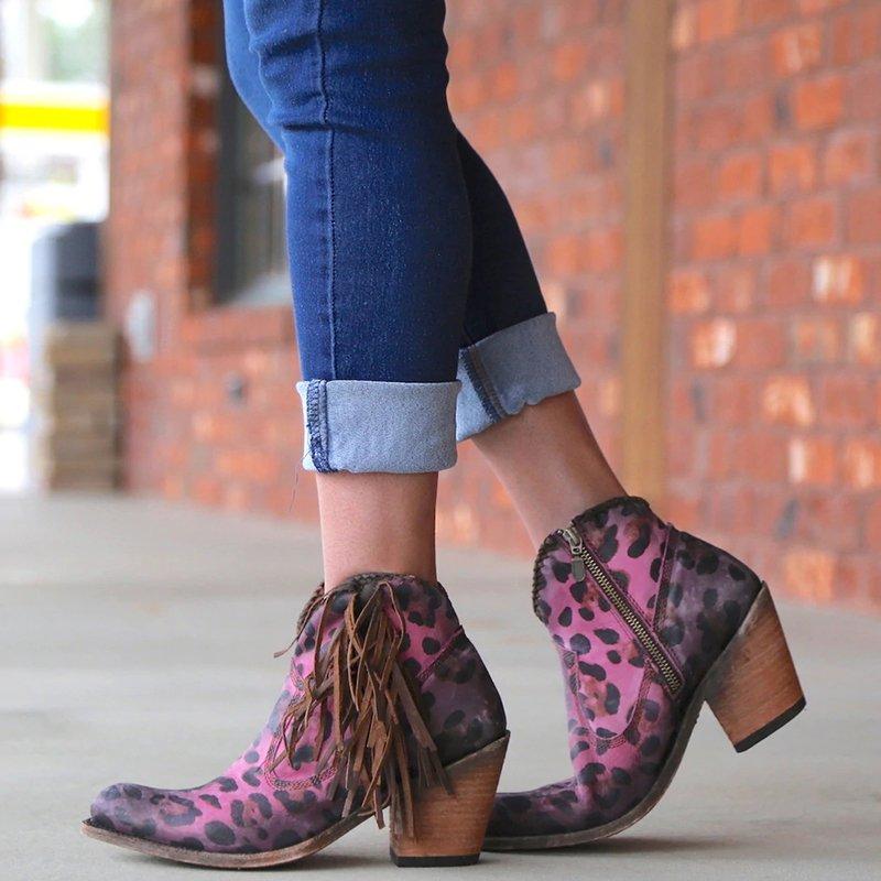 Fashion leopard tassel low heel shoes non-slip boots