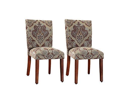 Upholstered Accent Dining Chair, Set of 2, Blue and Brown Paisley
