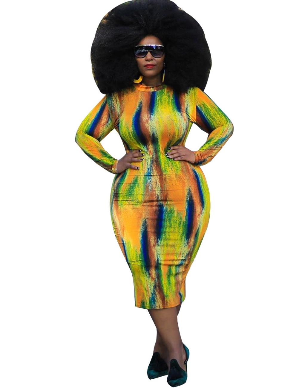 Plus Size Tie Dye Midi Dress with Full Sleeves