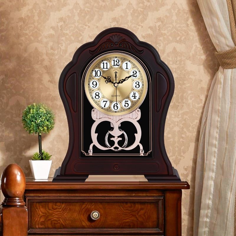 European Style Retro Silent Living Room Household Clock With Solid Wood
