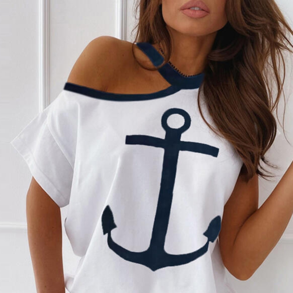 Summer Print O Neck Irregular Shirt