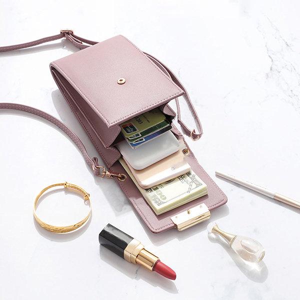 Women Solid Multi-function Phone Crossbody Bag 3 Card Slot Wallet Coin Purse
