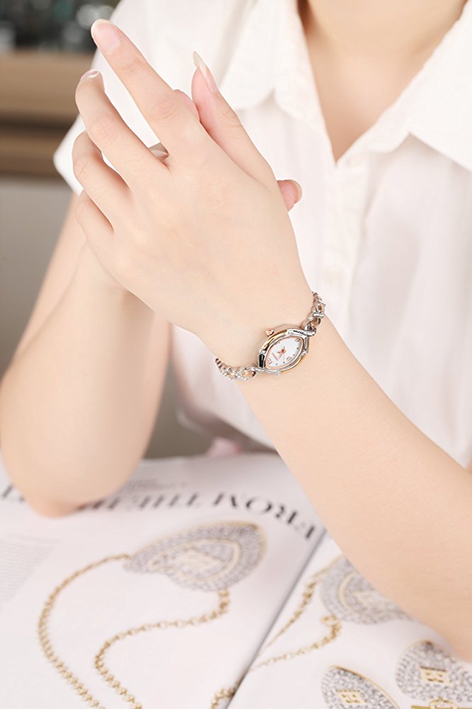 Time100 Fashion Diamond Oval Steel-Rose Golden Two-Tone Bracelet Ladies Watch W50170L.01A