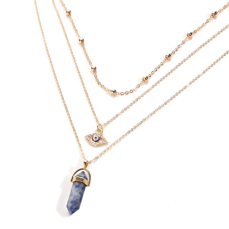 IF YOU 8 Colors Natural Crystal Turkish Eye necklaces & pendants For Women Geometric Trendy Stone Bead Chain Necklace Jewelry