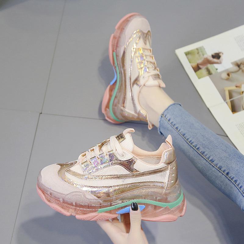 Thick-Soled Crystal Jelly Women Colouring Sneakers