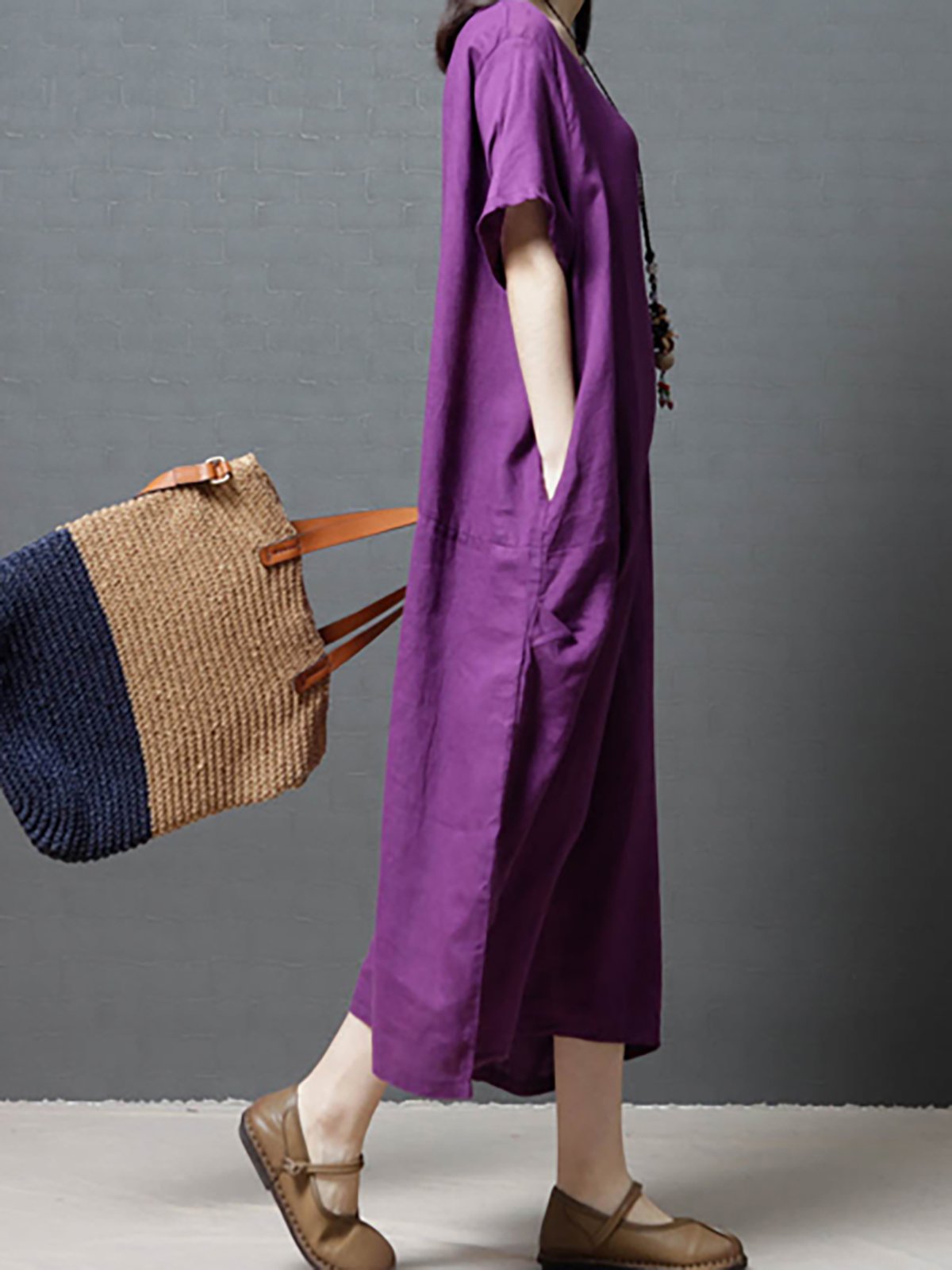 Women Pockets Casual Dress Shift Daily Short Sleeve Solid Dress