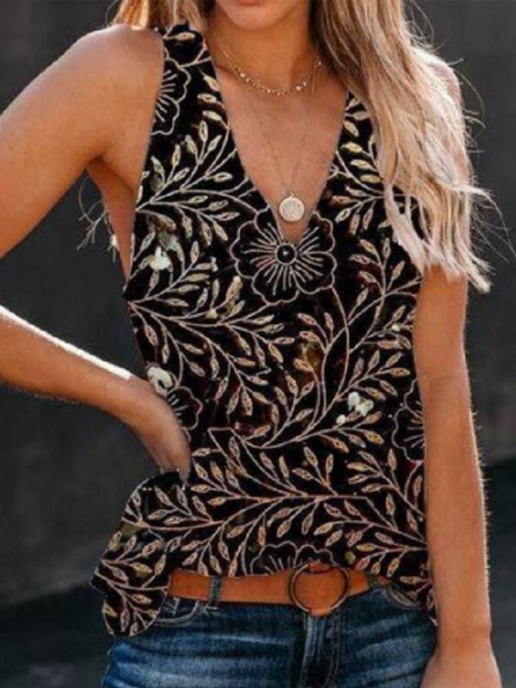 Sleeveless V-neck Printed Tank Top
