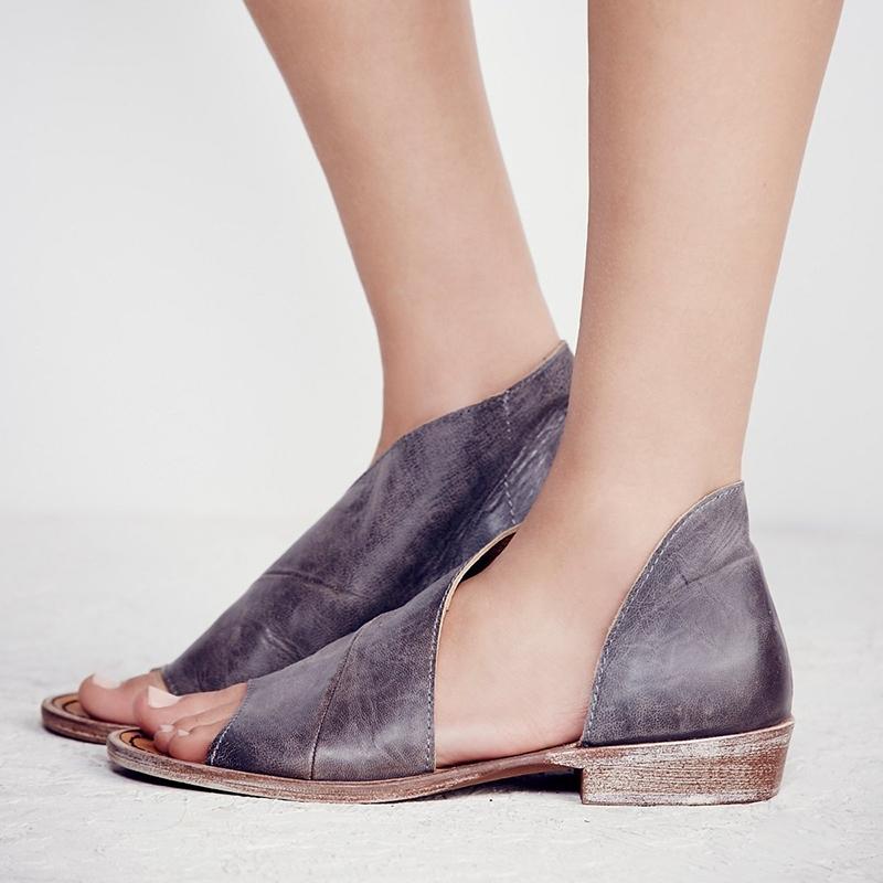 Sexy Side Open Casual Solid Open Toe Leather Sandals