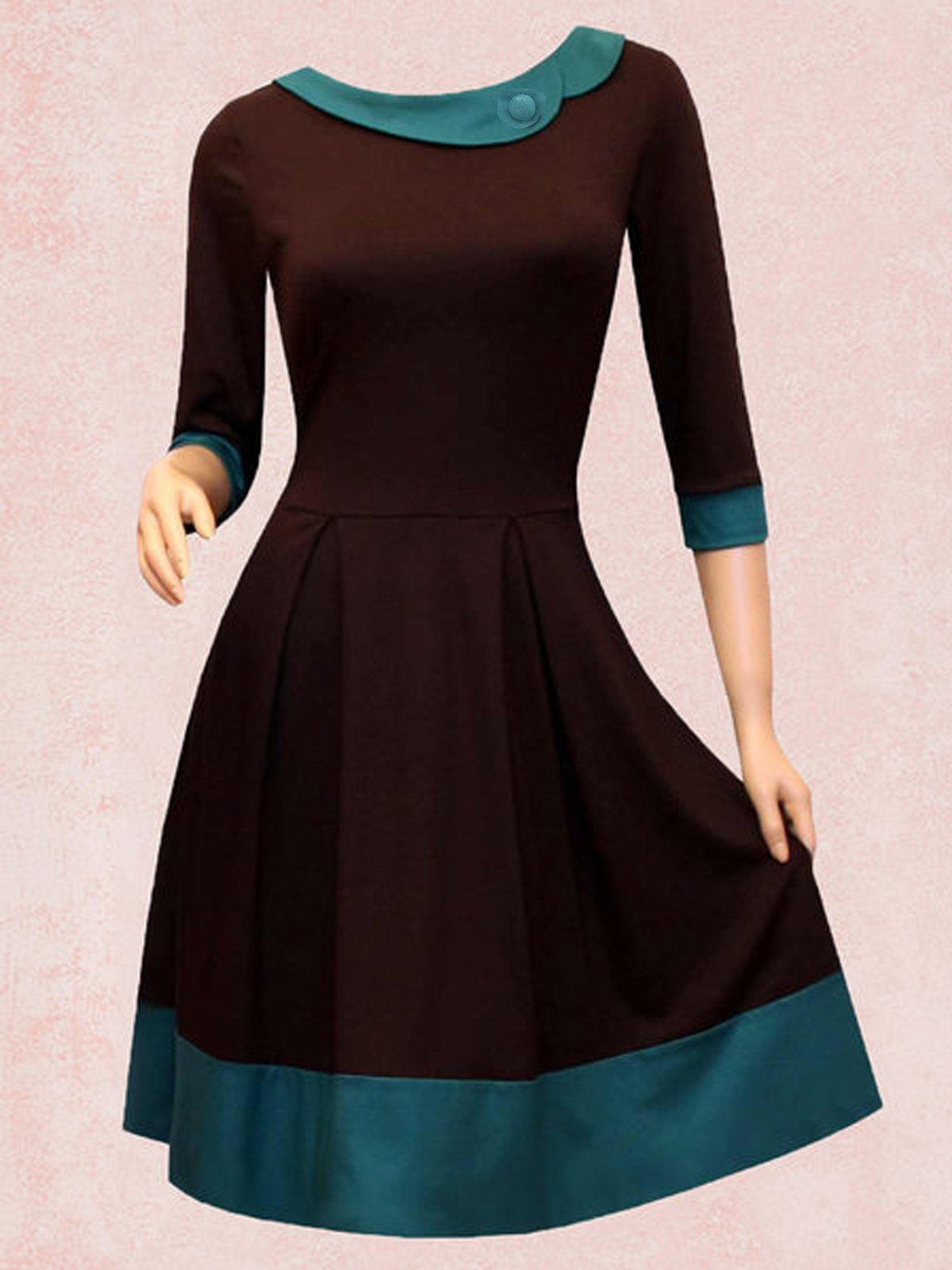 Coffee Crew Neck Casual Plus Size Dresses