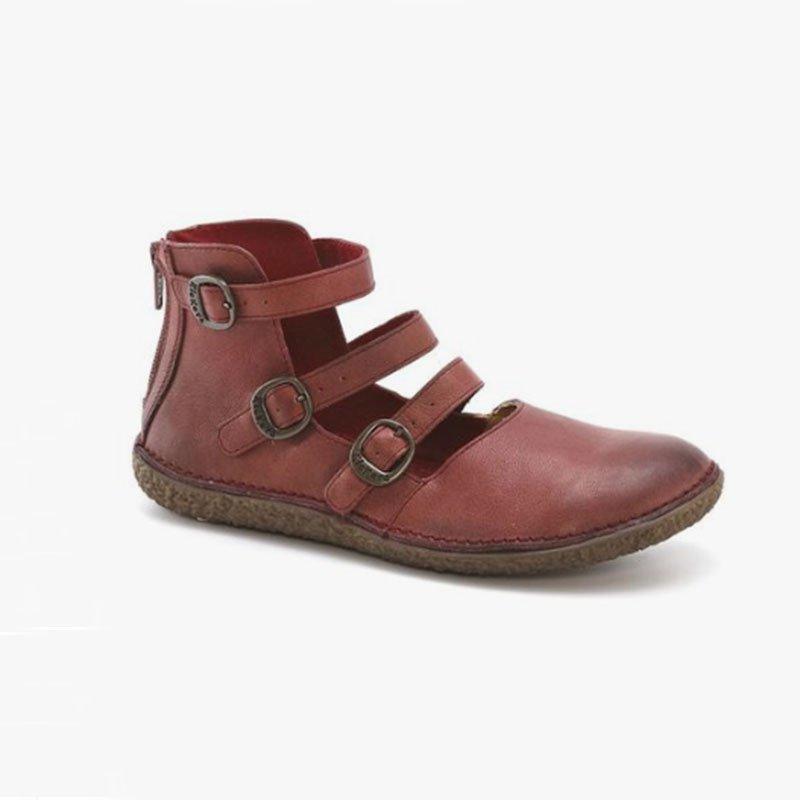 Flat Heel Adjustable Buckle Leather Shoes