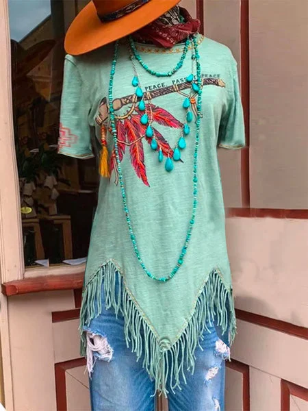 Printed Crew Neck Short Sleeve Shirts & Tops