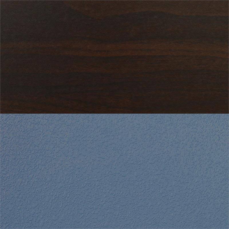 Regency Kee 30x22 Square Breakroom Table- Mocha Walnut/ Black 4 Zeng Stack Chairs- Blue