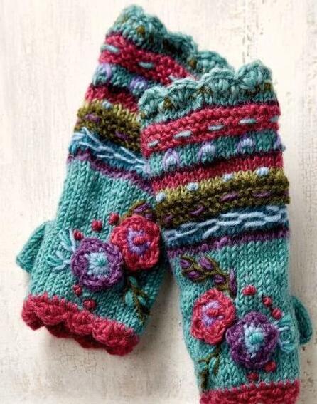 Blue Casual Knitted Tribal Gloves & Mittens